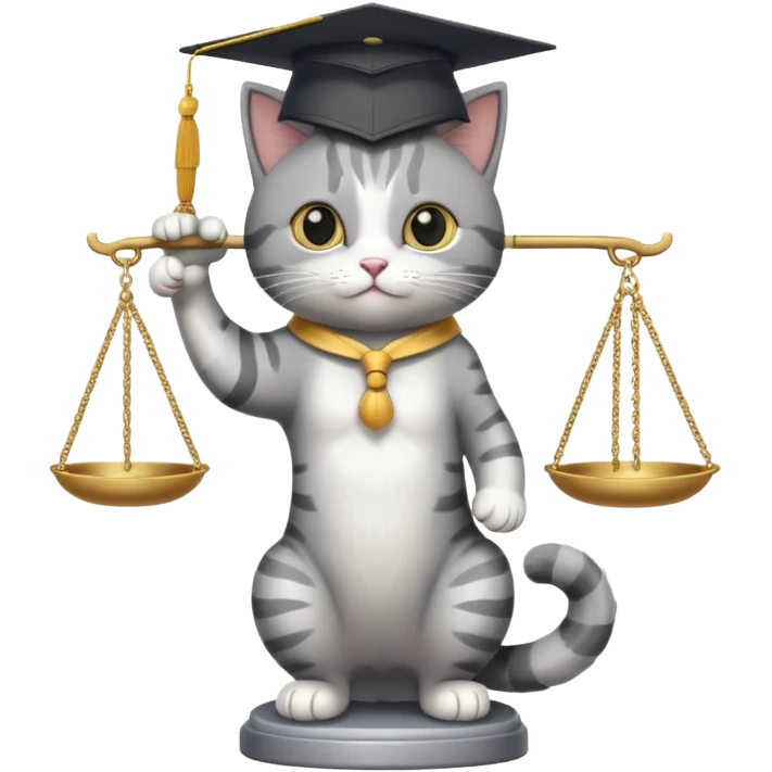 cat wearing a graduation cap, balancing the scales of justice on the tip of its tail emoji