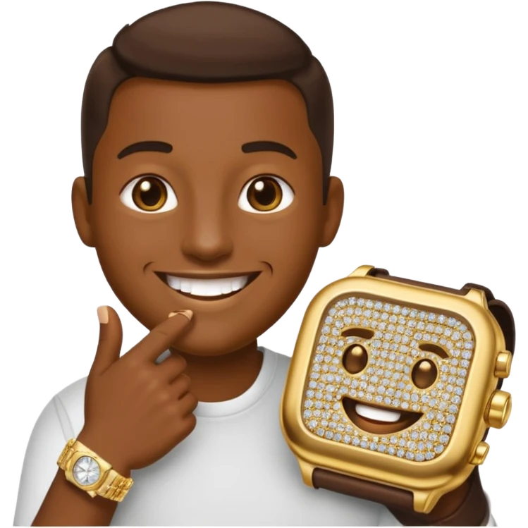 iPhone style emoji showing off his diamond encrusted grill and watch emoji