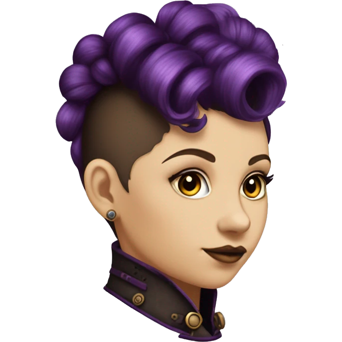 steampunk profile short hair faux-hawk purple Victorian on Caucasian girl with small nose round fat face emoji