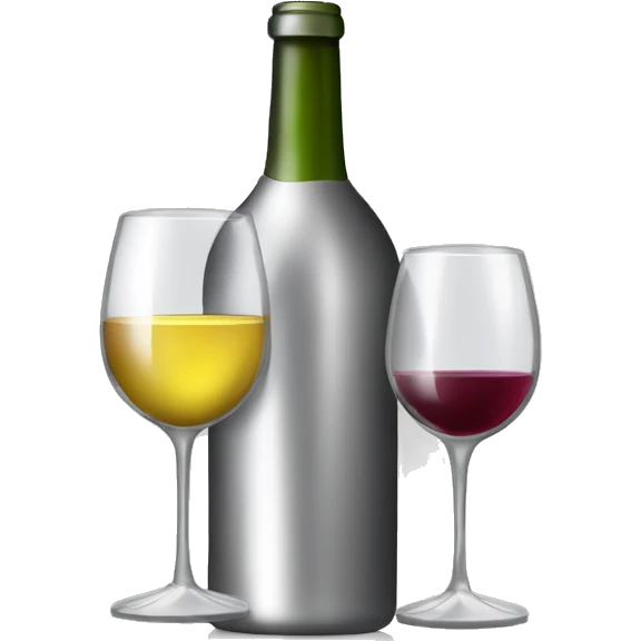Silver wine bottle and wine glas filled with withe wine emoji