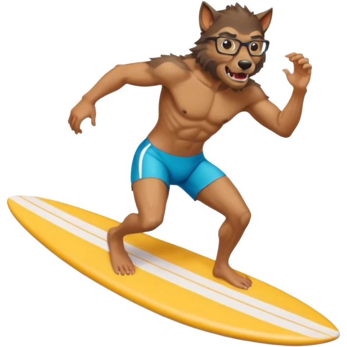 A nerdy werewolf surfing emoji