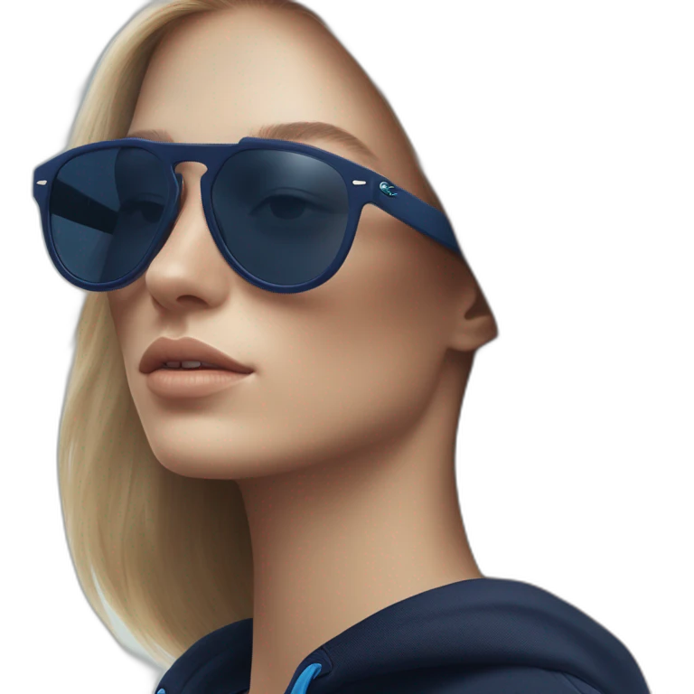 Lacoste bag girl with black lacoste hoodie e and blue oakley sportive sunglass  emoji