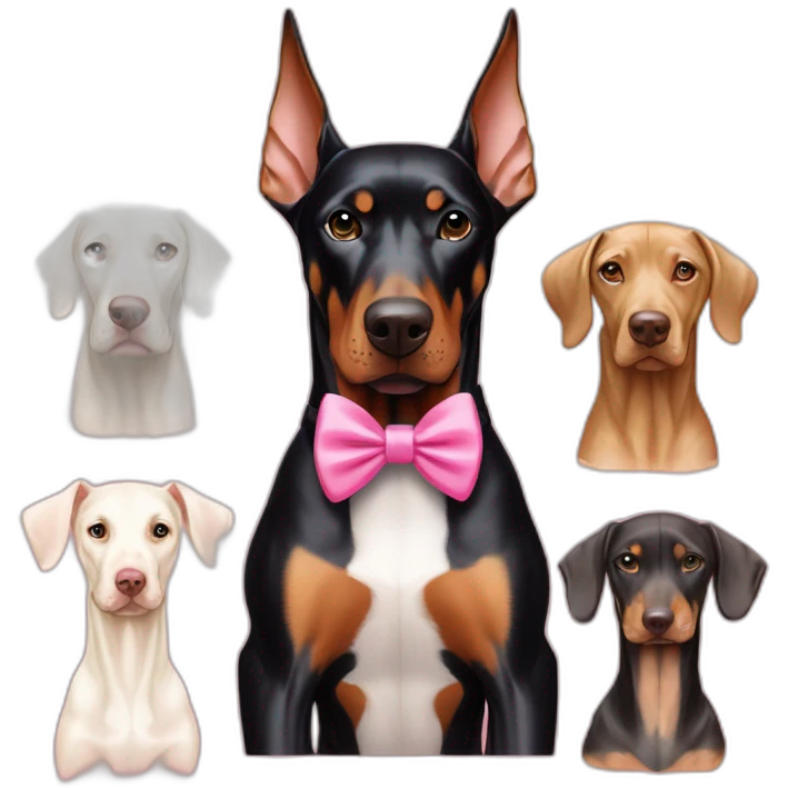 doberman-with-a-pink-bow-tie,-next-to-an-albino-and-a-light-brown-dobermans emoji
