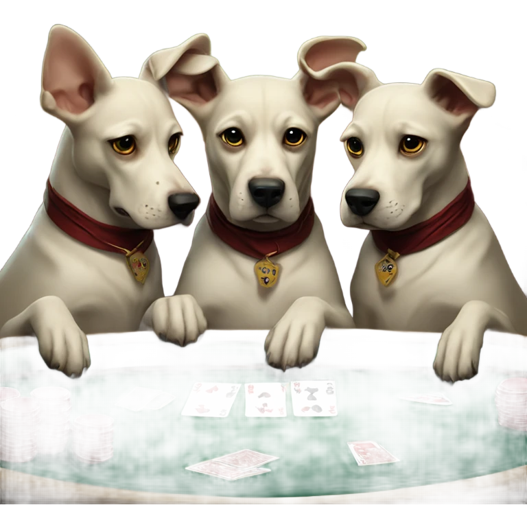 The three headed dog from Harry Potter in the dogs playing poker painting emoji