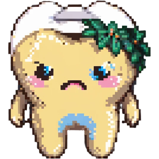 wisdom tooth with a cute face, blind eyes, shy expression emoji