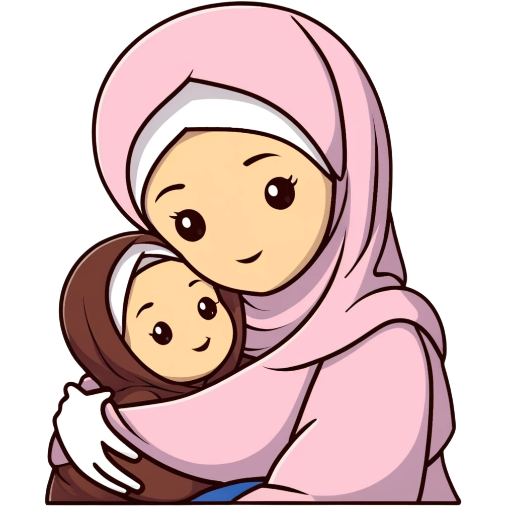 Mother in hijab hugging her child emoji