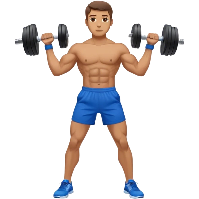 man with blue shorts doing side-lateral raise (T pose) with light dumbbells emoji