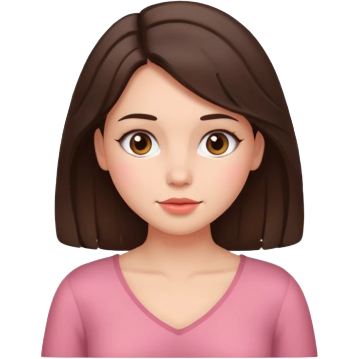 Brunette girl with chest length hair and blushh emoji