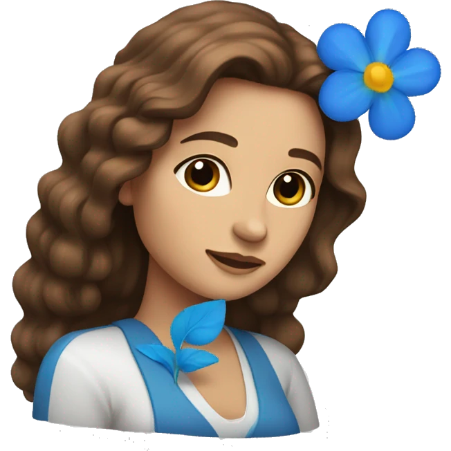 Long brown haired woman with a blue flower on hair emoji