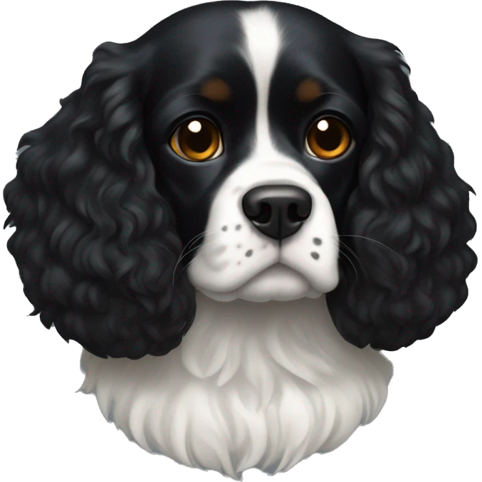 Small completely black king spaniel with black fur on his whole face and white fur on chest emoji