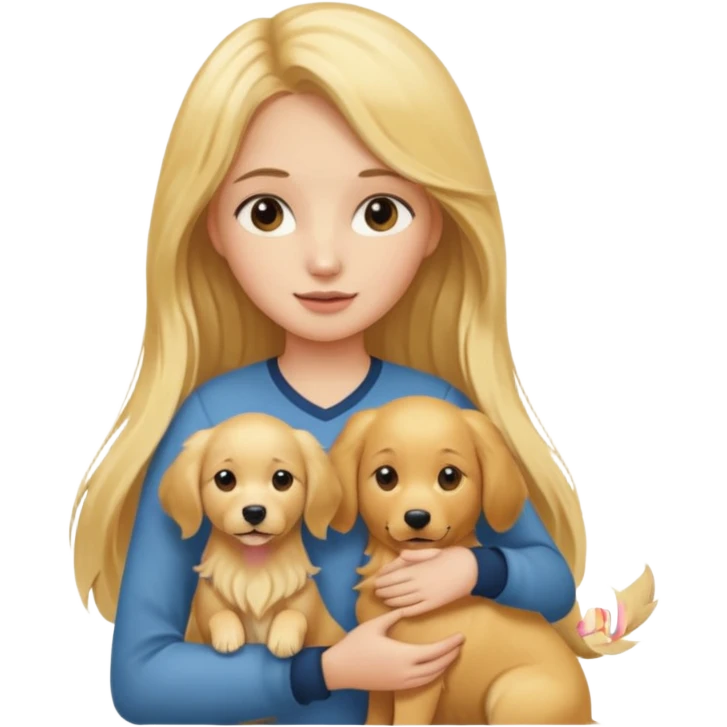 Blonde girl with long hair holding a golden retriever  emoji