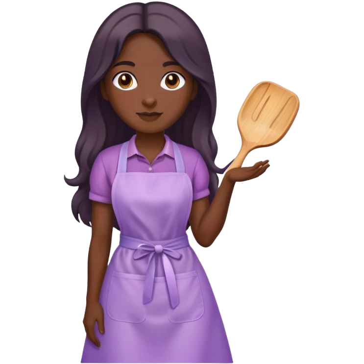 Dark skin long hair lady with light purple apron just the apron emoji