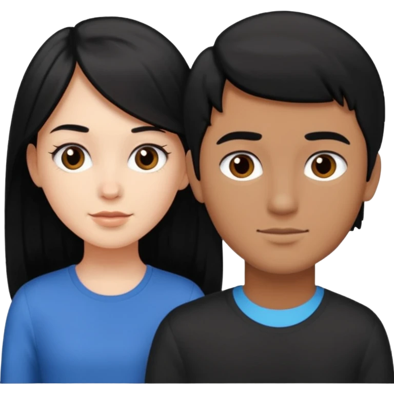 White girl with long black hair, brown boy with short black hair emoji