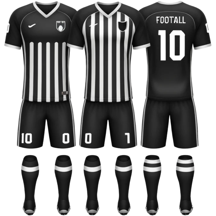 collection maillot de foot noir différents modèles (bande unique, uni, rayures) emoji