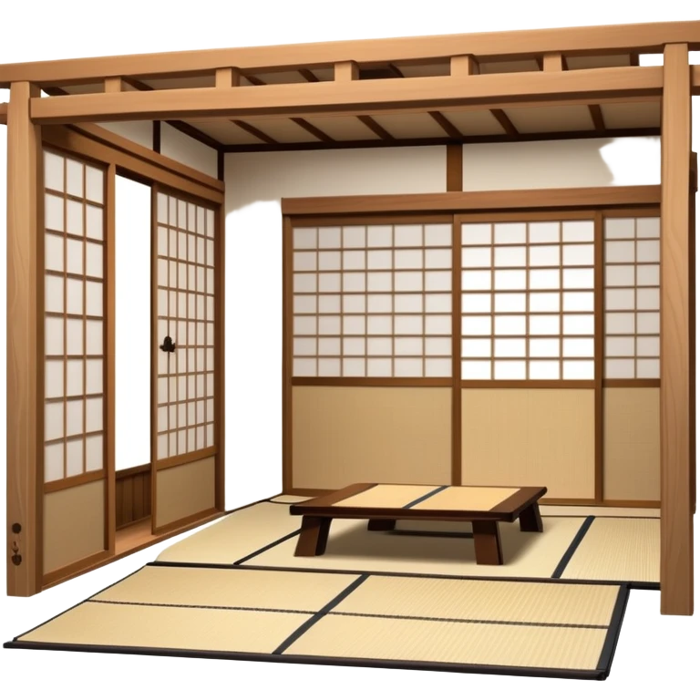 traditional Japanese house with wooden structure, sliding shoji doors, and tatami mat flooring emoji