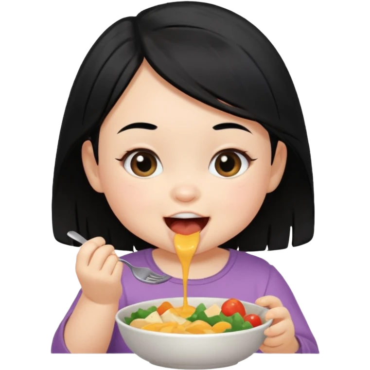 eating food well baby with happy face black hair girl emoji