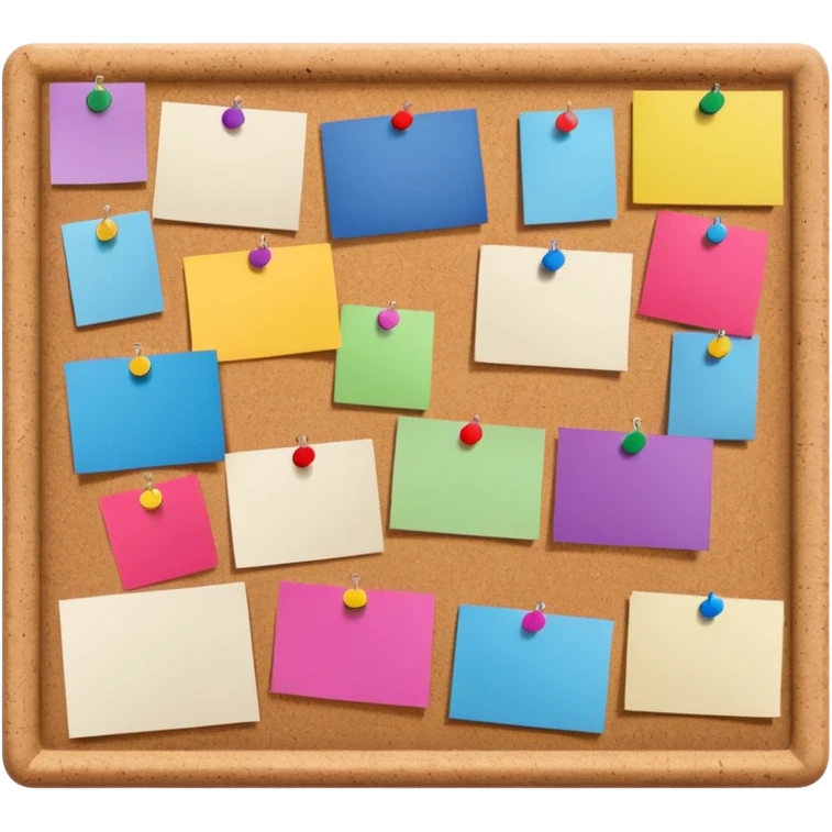 board with pinned photos and notes emoji