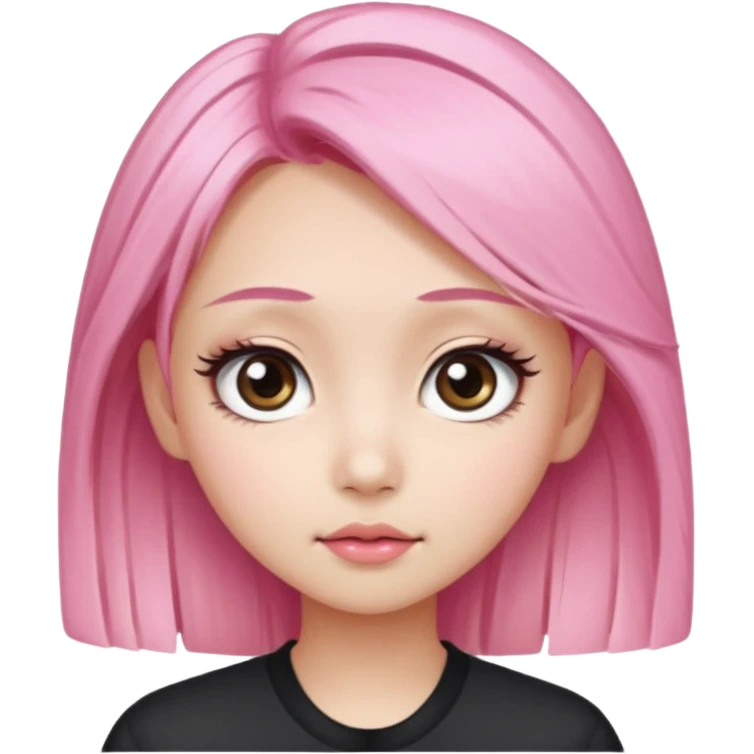 An Asian girl with pink-blonde hair, big eyes, thick eyebrows, and long eyelashes; only her head... emoji