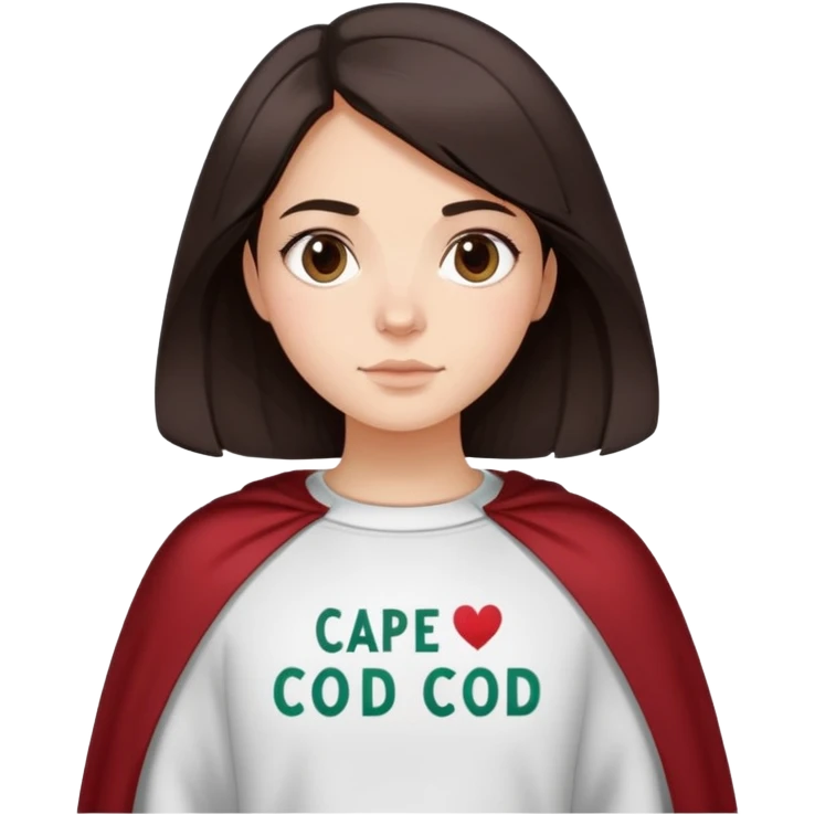 Italian girl wearing crewneck sweater that says cape cod on it, make her hair dark brown and medium length emoji