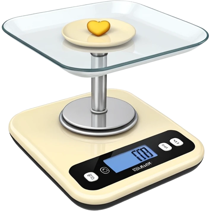 iOS-style 3D emoji: a small digital kitchen scale with a flat platform and an LCD screen displaying 0 g. emoji