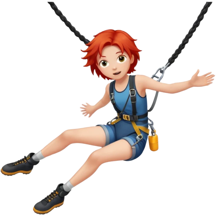 bungee jumping face only with hair flying red hair long emoji