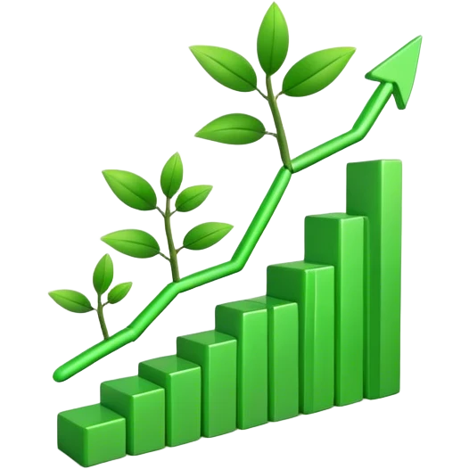 Cinematic realistic 3d green growing graph emoji