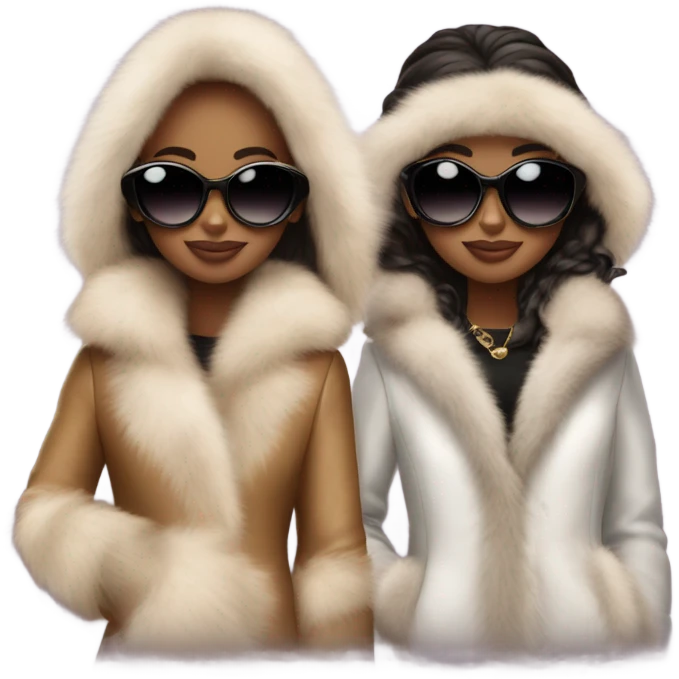 two teenage girls wearing fur coat and sunglasses glamour emoji