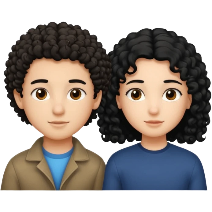 Un garçon cheveux boucle et yeux marron clair et une fille cheveux noir lisse côte à cote  emoji