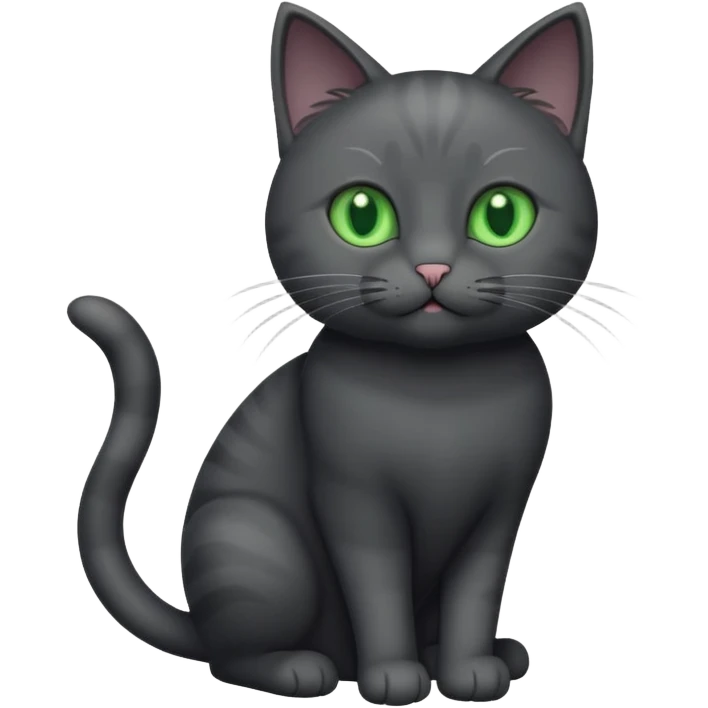 full body gorgeous solid dark grey cat with green eyes, white paws and white whiskers playing emoji