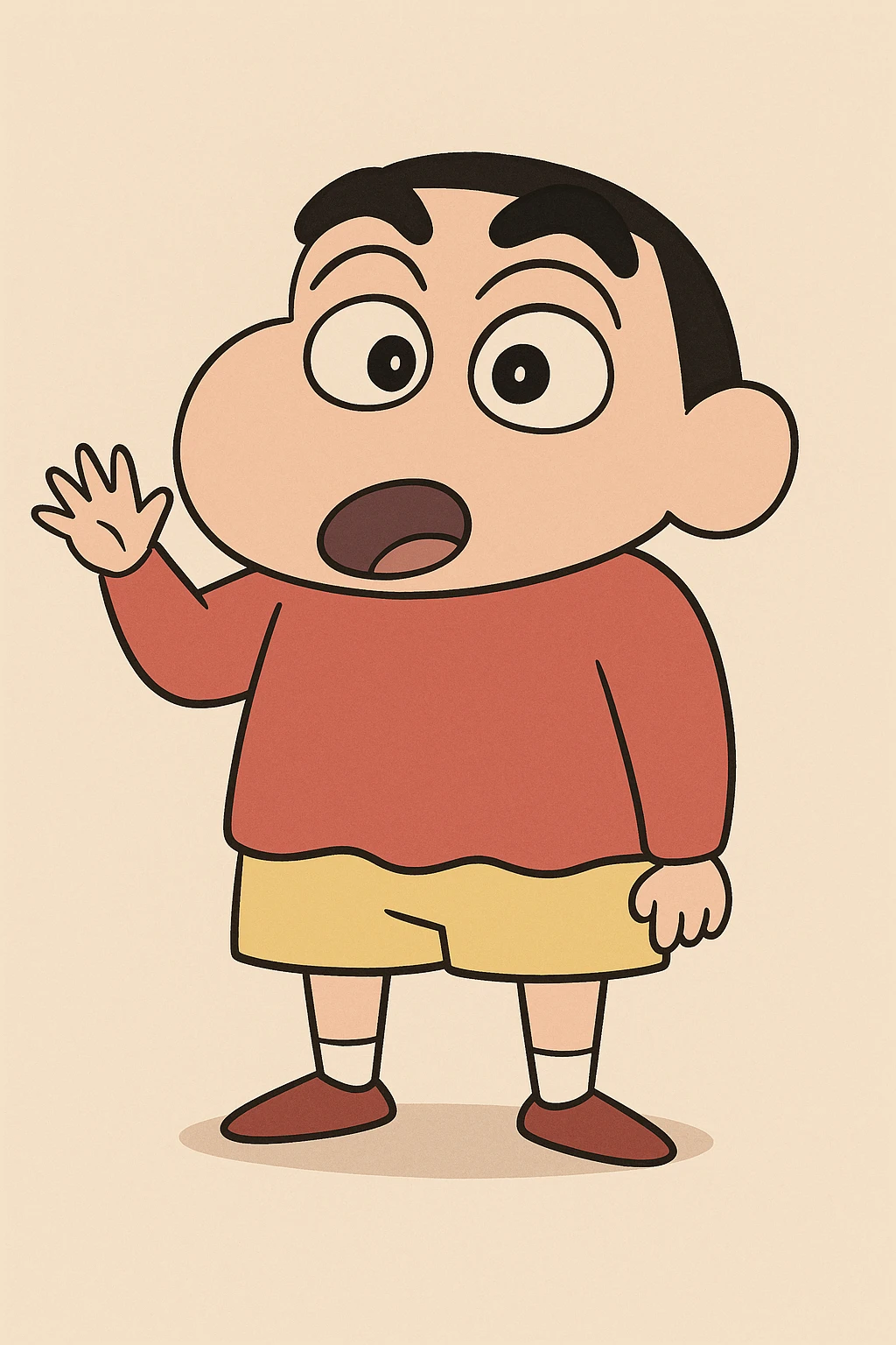 Shin Chan character, waving, simple background emoji