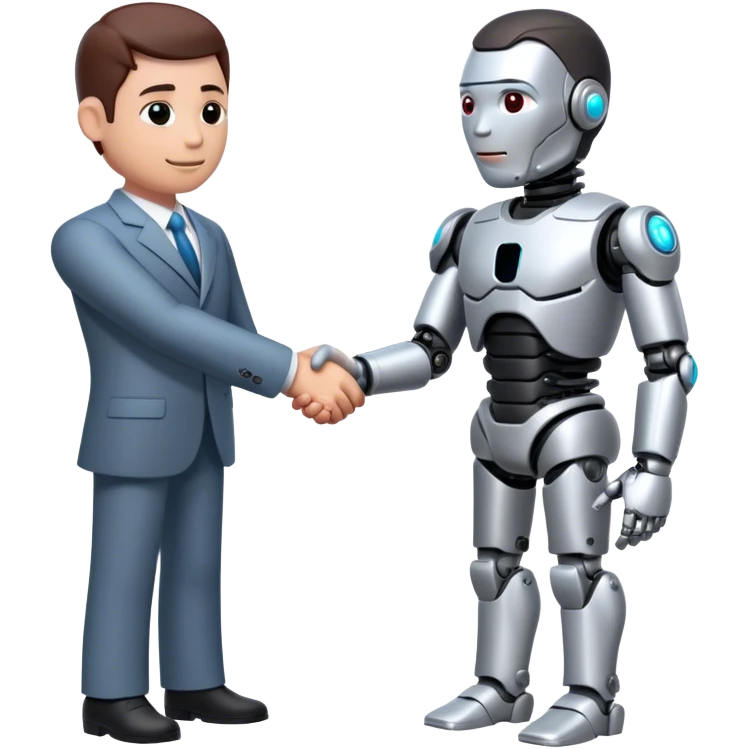 cyborg doing a handshake with business man emoji