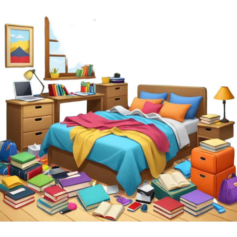 a messy bedroom from a front view emoji