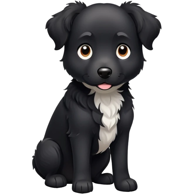 Black dog with slightly curly hair and white chest emoji