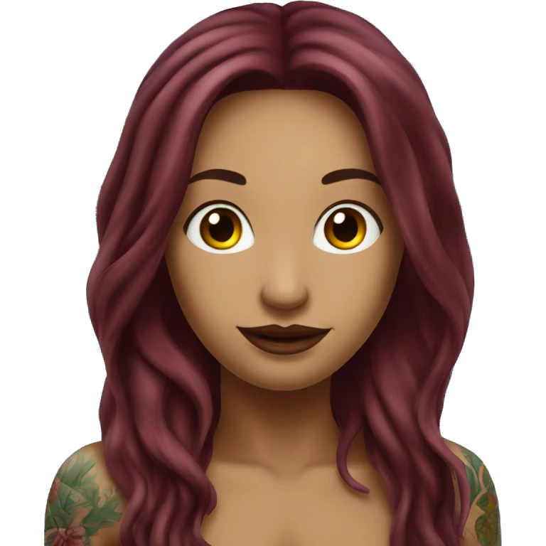 Beautiful tattooed  burgundy long haired woman swimming in a pool emoji