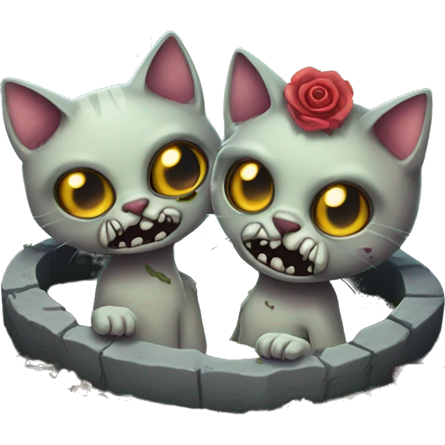 two undead zombie cats in love coming out of graves emoji