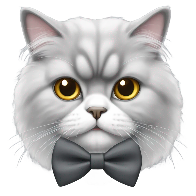 Grey and white Persian cat with a bow tie emoji