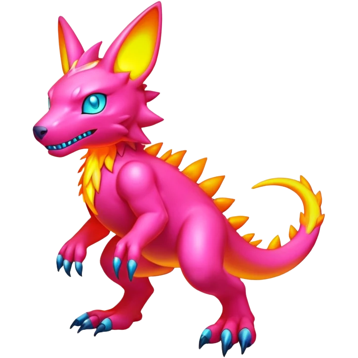 Modern lush warm-colored neon-colored Digimon-Fionbri-creature (full body) emoji