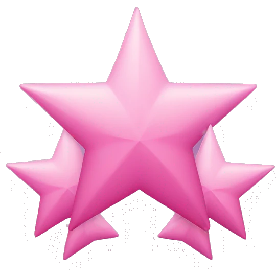 Three small pink , five-pointed stars grouped together. The stars have a slightly elongated shape, giving them a twinkling effect. They vary in size, with the largest star in the center and two smaller stars on either side.  emoji