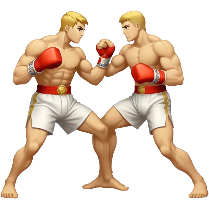 Round emblem symbolizing striking martial arts. The emblem features two fighters in dynamic stances, one delivering a powerful punch while the other defends with a block. In the center, a stylized fist and foot crossed to represent the essence of striking.  emoji