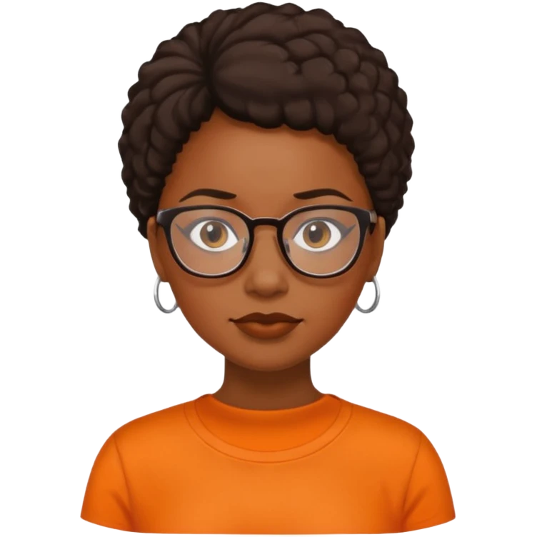 black woman with glasses, no smile and an orange shirt emoji