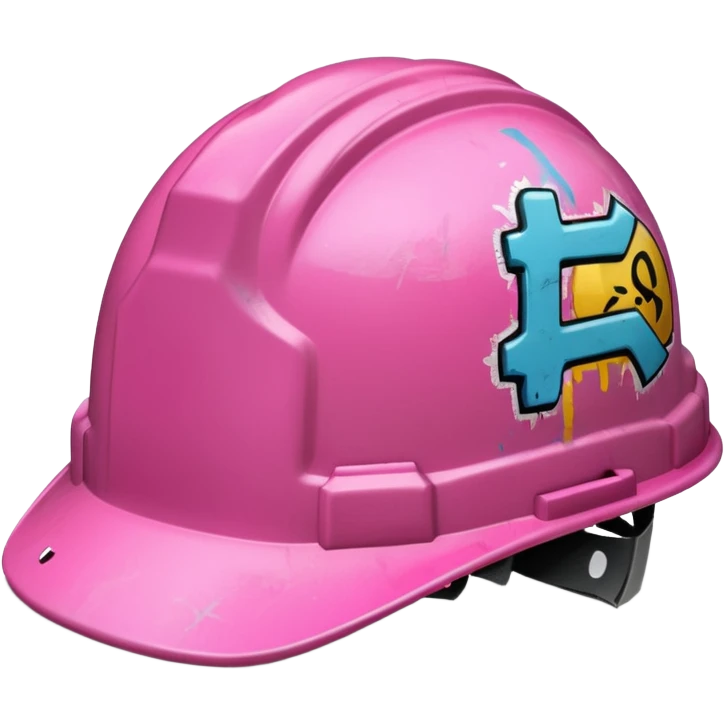 pink hard hat with graffity emoji