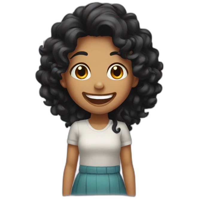 Girl with middle long curly Black hair laughing  emoji