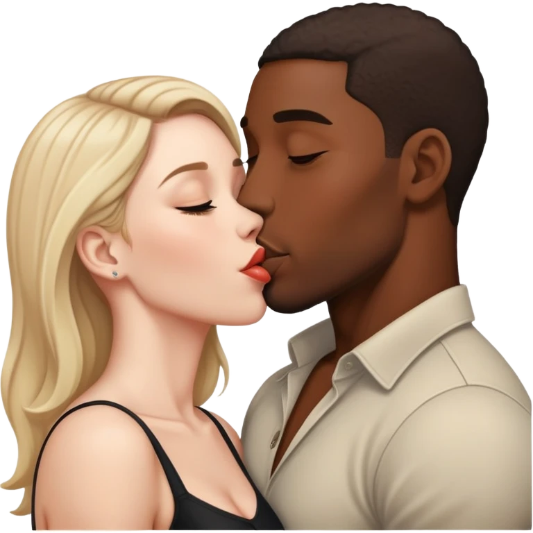 A black guy and a white girl kissing emoji