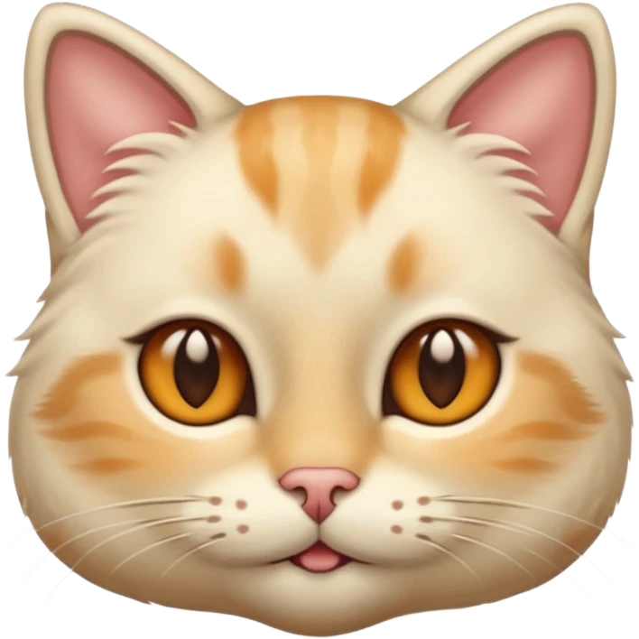 Cream cat face with short hairs, brown eyes and a neck emoji