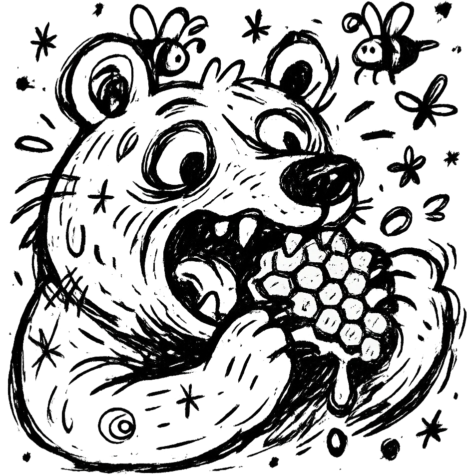 bear eating honeycomb with bees flying around emoji
