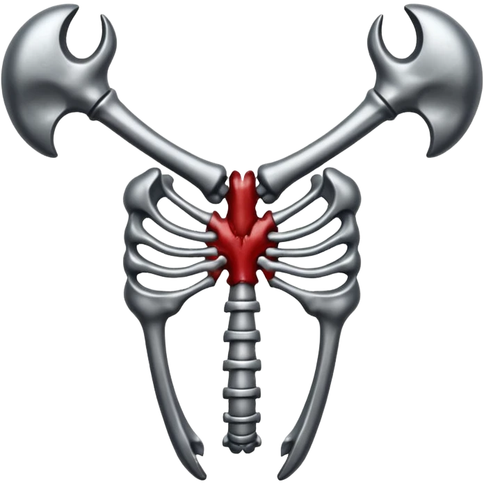 Emoji-style metallic anatomic bones with traces of blood, steel texture, dark dramatic tone, clean background emoji