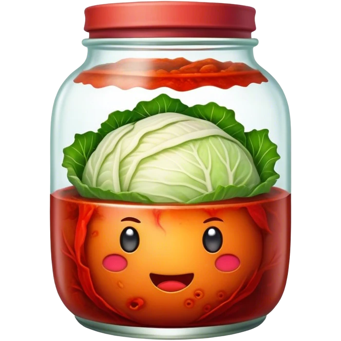 Kimchi Cinematic Realistic Kimchi Dish Emoji, depicted as spicy, fermented cabbage with vibrant red hues neatly served in a traditional jar, rendered with dynamic textures and bold, appetizing lighting. emoji