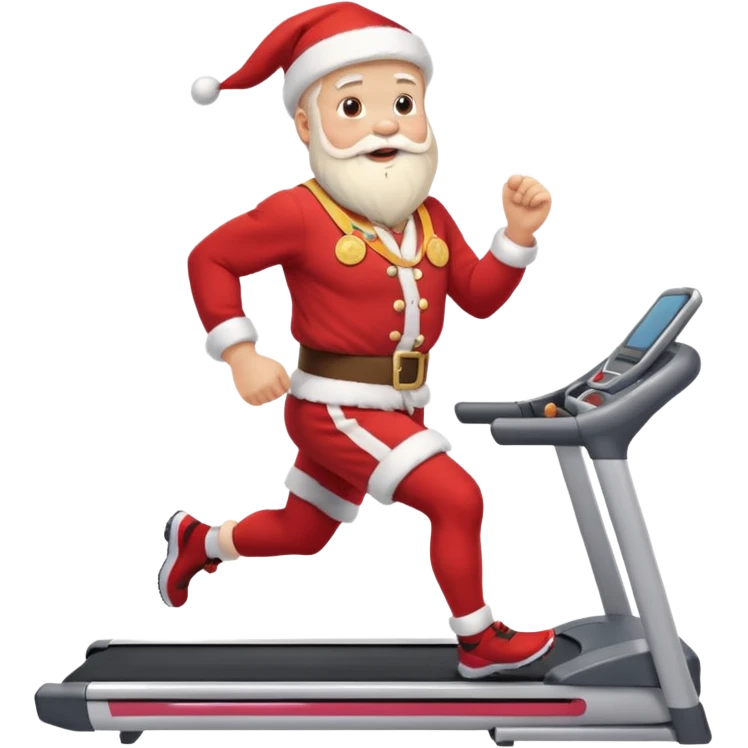 A Norwegian Santa running on a treadmill, wearing a gold medal round his neck emoji