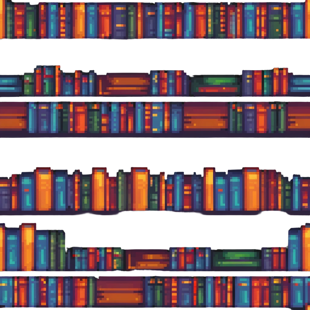 pixel art bookshelf with colorful books in a row emoji