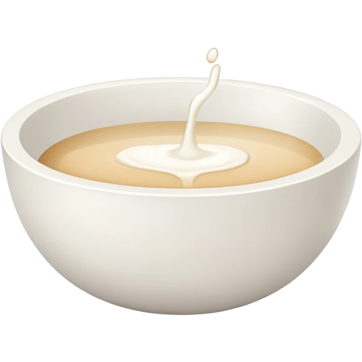 white bowl with flat white liquid inside, no gloss, no spoon, minimal, simple, clear emoji